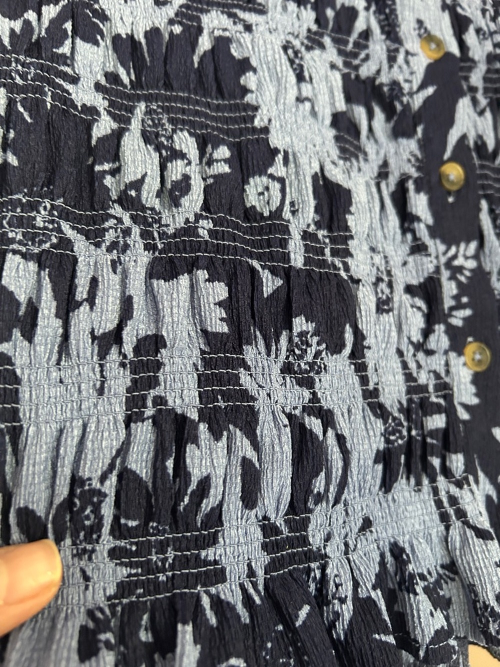Anthropologie Maeve Smocked Ruffle Button-Front Top Blue Abstract Print  Size M - Picture 11 of 14